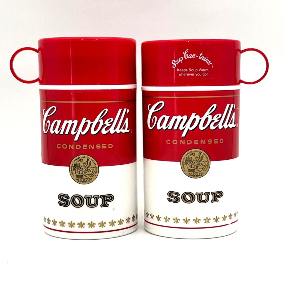 Campbells Soup Thermos Set Of 2 Vintage Style Insulated Containers Lids Handles